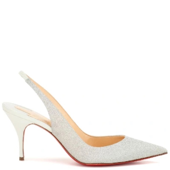 Christian Louboutin Clare Silver Glitter and White Heel Slingback, Size 42! - Picture 11 of 14